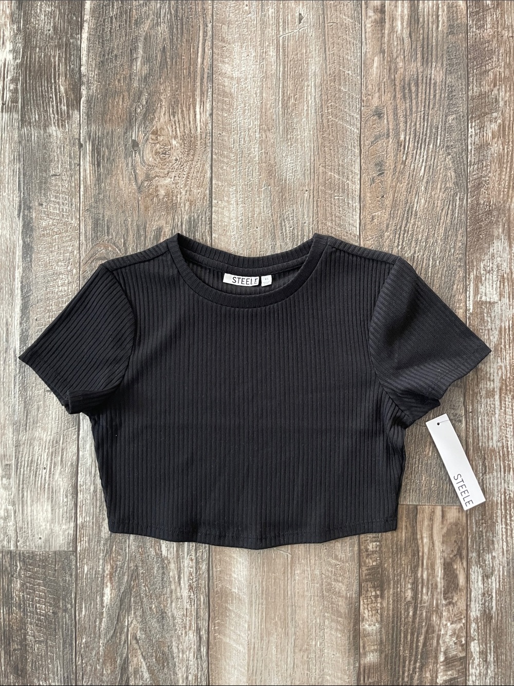 NWT Steele black ribbed crop t-shirt SZ XS